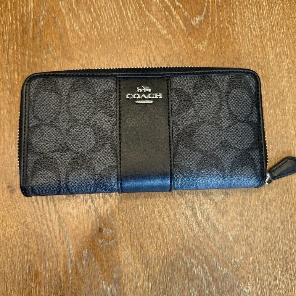 Coach Zip Around Charcoal Wallet